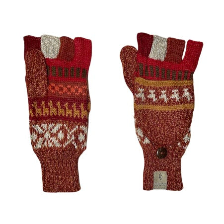 Red & Orange Traditional Print alpaca mittens
