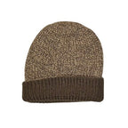 Brown heather reversible alpaca beanie with the cuff turned up