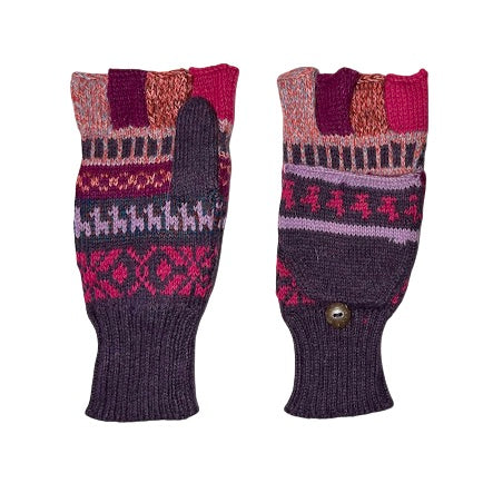 Pink & Purple Traditional Print alpaca mittens