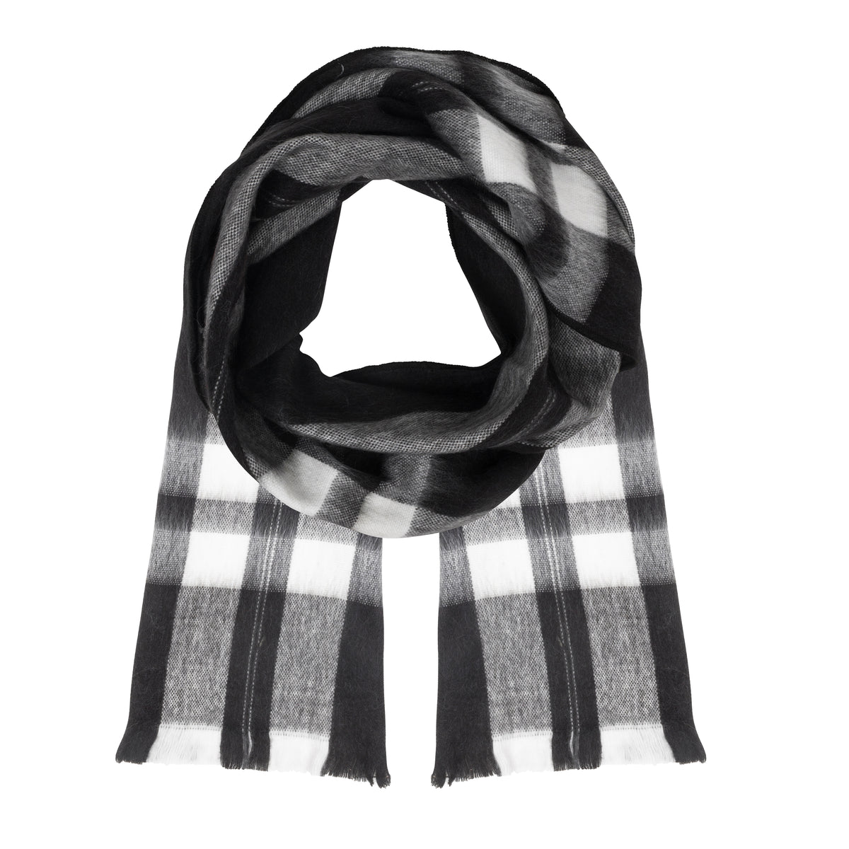 Black with White Plaid alpaca scarf, handmade by artisans in Ecuador