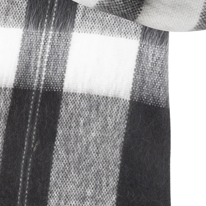 Alpaca scarf, Black with White Plaid, close up of the weave