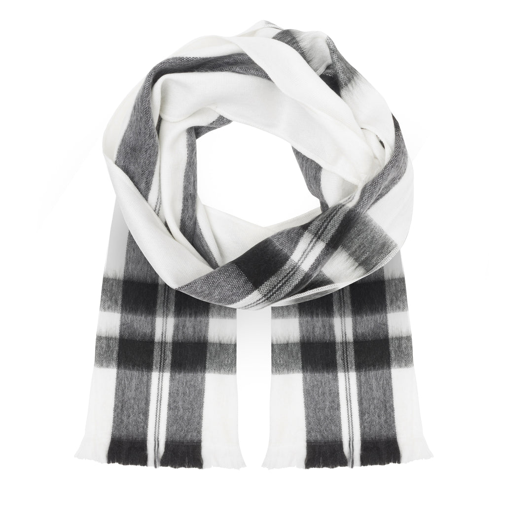 Alpaca Scarf (White with Black Plaid)