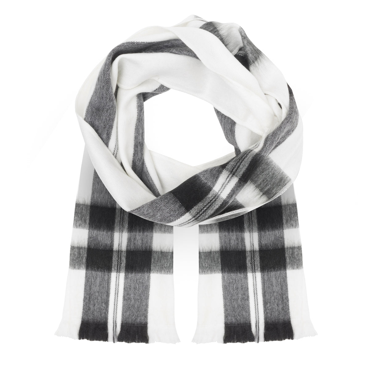 Alpaca Scarf (White with Black Plaid)