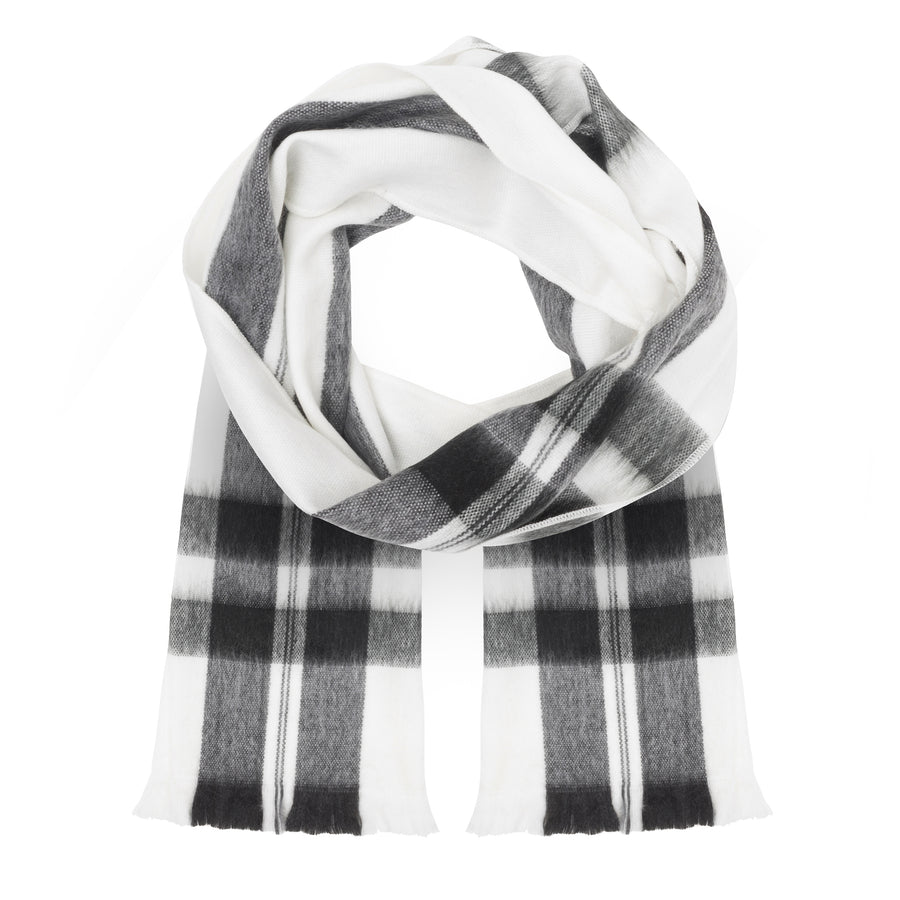 Alpaca Scarf (White with Black Plaid)