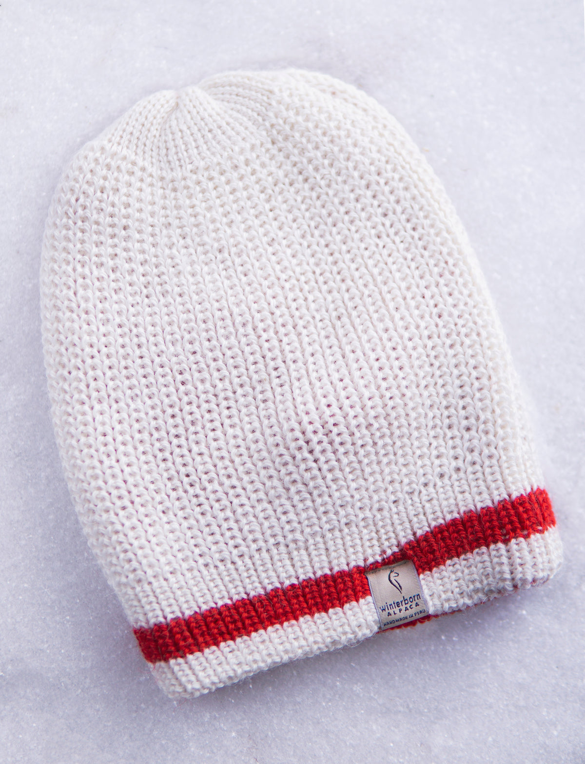 Red & White Striped reversible alpaca beanie