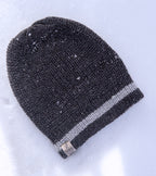 Light Grey & Dark Grey Striped reversible alpaca beanie, handmade by artisans in Peru