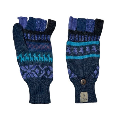 Blue Shades Traditional Print alpaca mittens, handmade by artisans in Peru