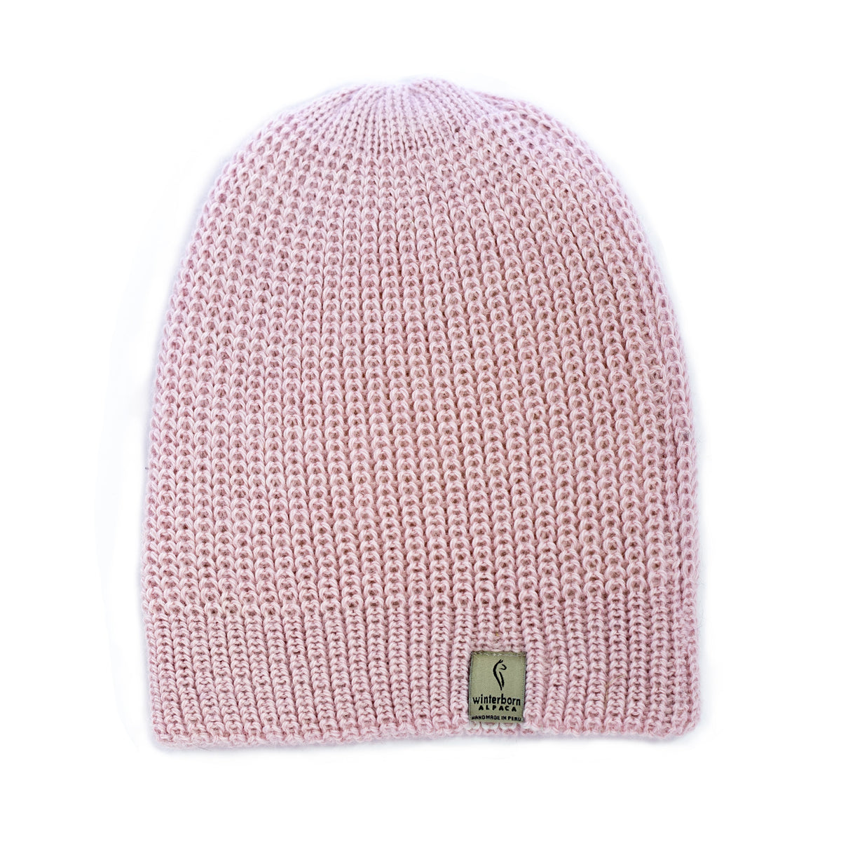 Pink and white reversible alpaca beanie