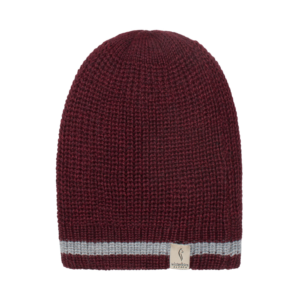 Burgundy & Grey Striped reversible alpaca beanie