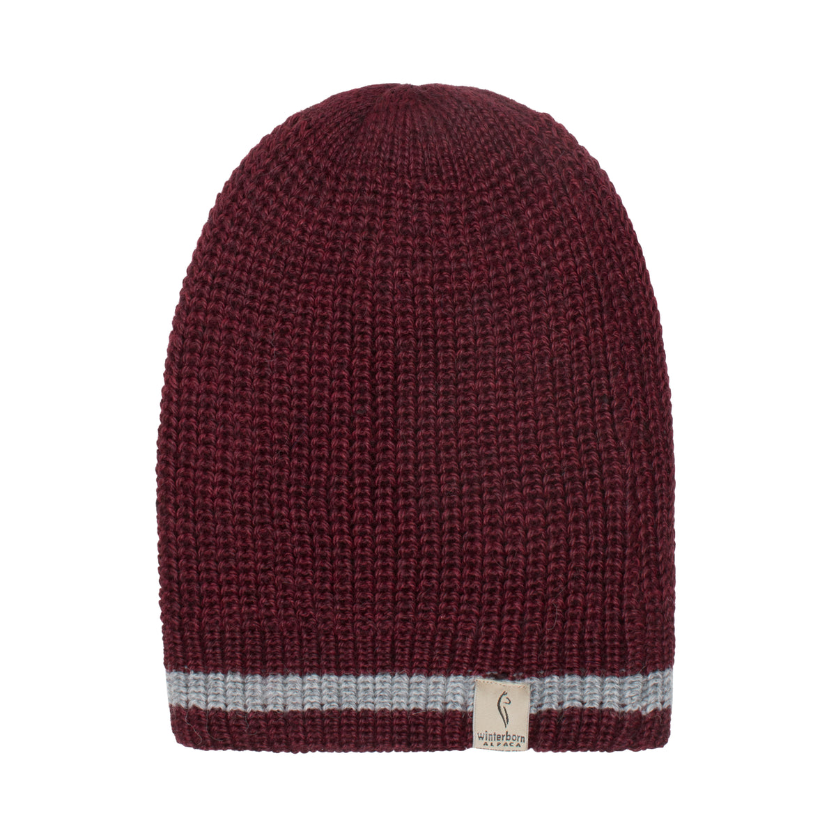 Burgundy & Grey Striped reversible alpaca beanie