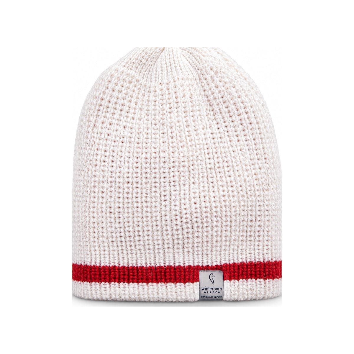 Reversible alpaca beanie, Red and White Striped