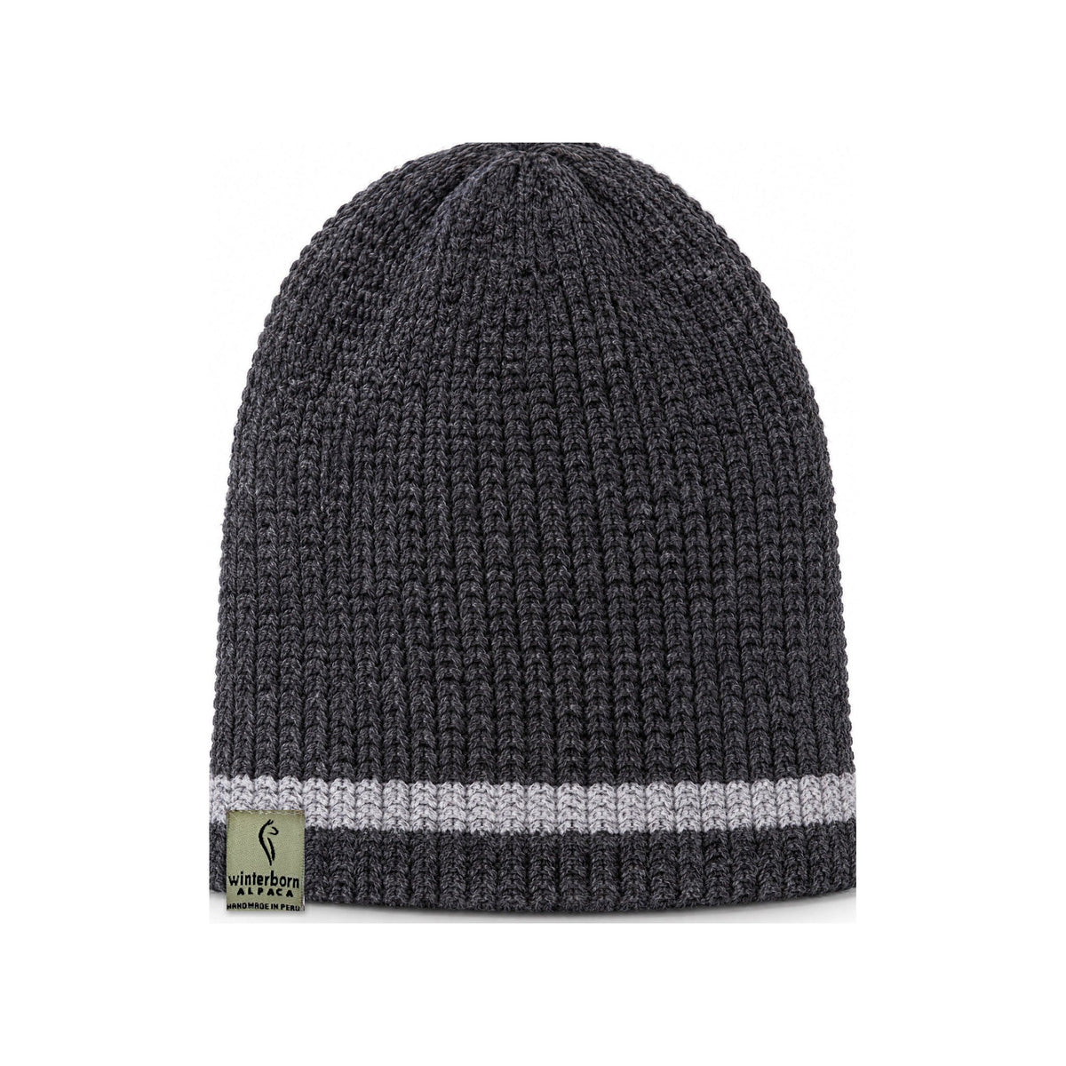 Reversible alpaca beanie, Light Grey and Dark Grey Striped