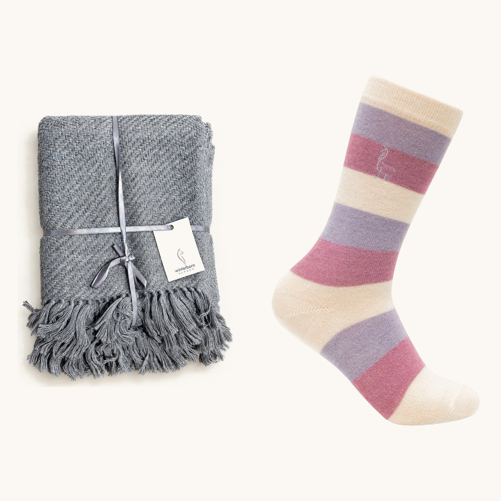Alpaca Cozy Night In Gift Set: alpaca lap blanket and alpaca dress socks