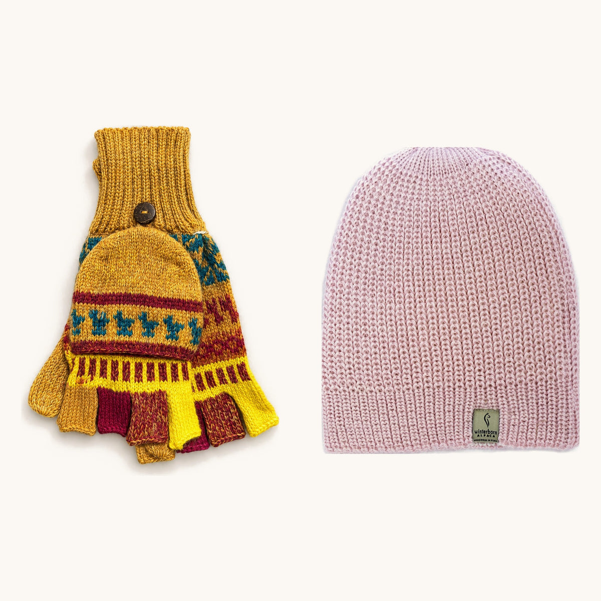 Alpaca Glittens and Beanie Gift Set: alpaca glittens and a reversible alpaca beanie