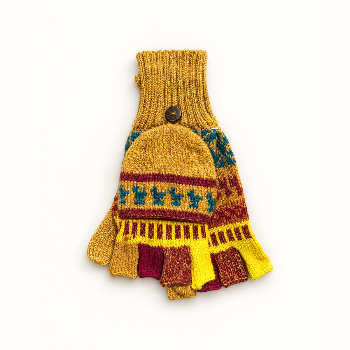 Alpaca glittens, traditional print, Yellow