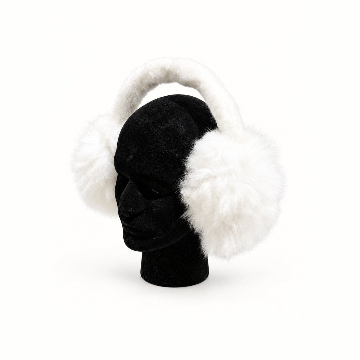 Alpaca earmuffs, White, on a mannequin