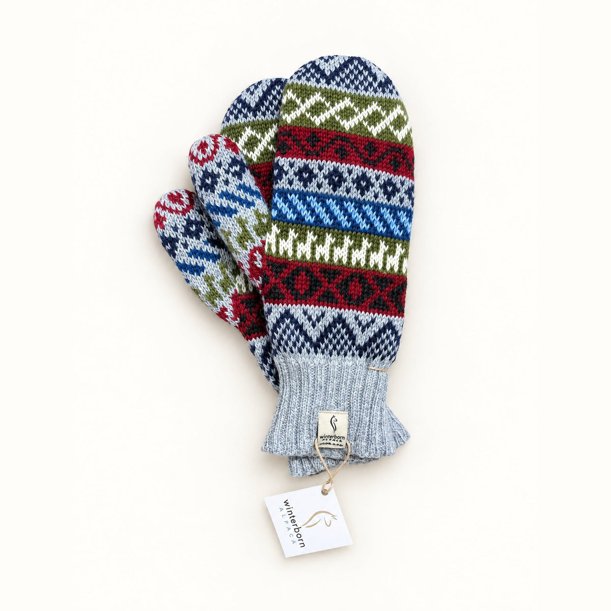 Fleece lined alpaca mittens, traditional pattern, Grey