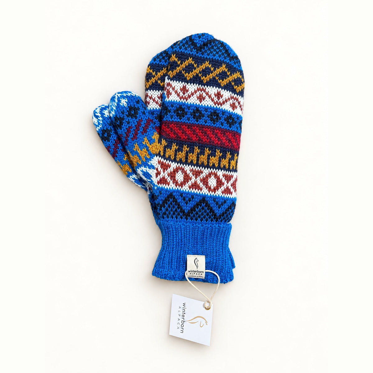 Fleece lined alpaca mittens, traditional pattern, Light Blue