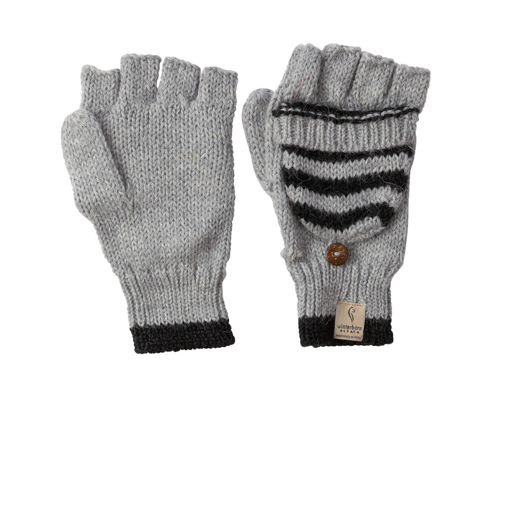 Light Grey with Black Accent alpaca mittens