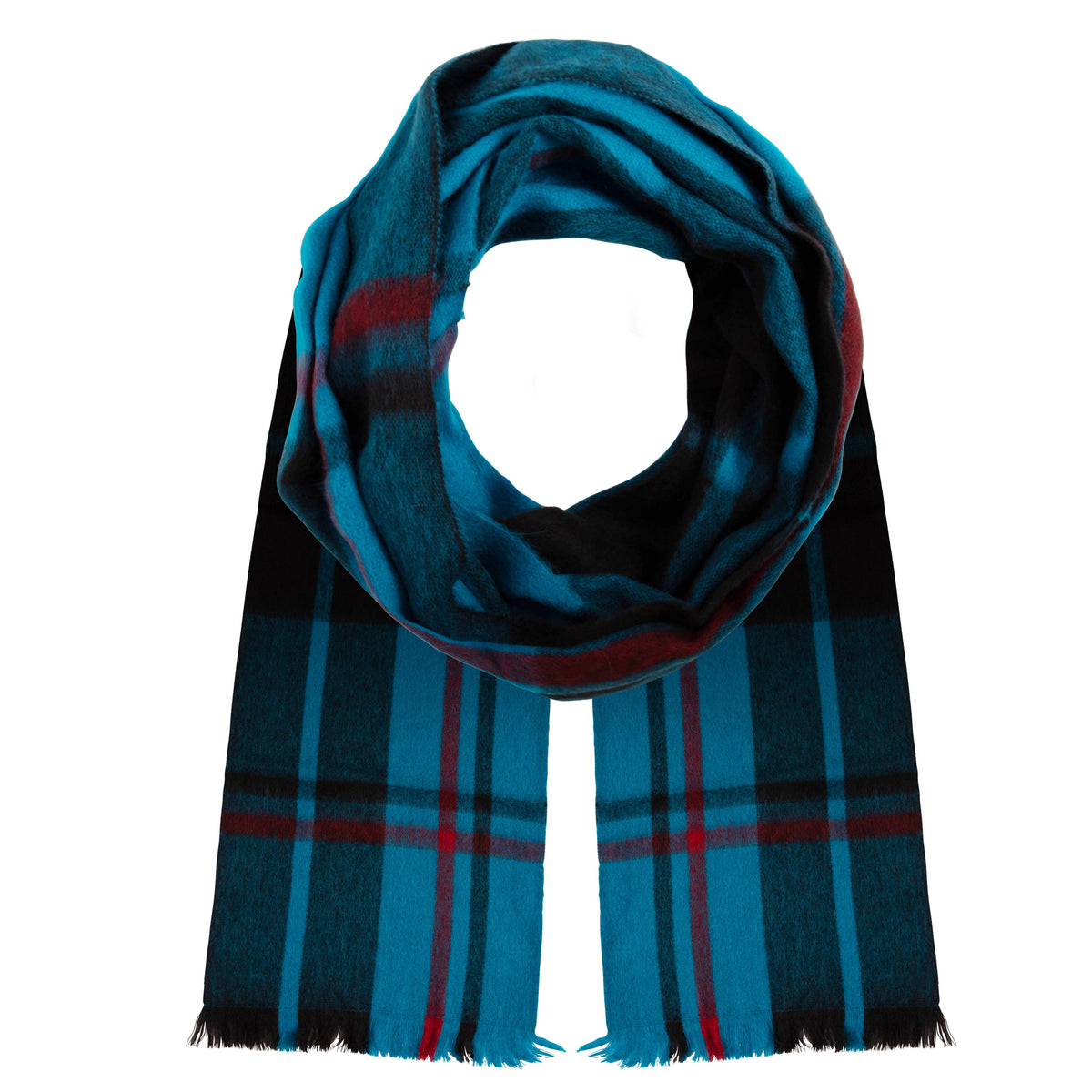 Bright Blue Plaid with Red Stripe alpaca scarf