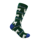 Green alpaca sock with an alpaca pattern