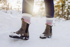 Alpaca socks worn with ankle boots in the snow