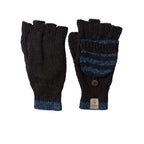 Black convertible alpaca mittens with a blue pattern