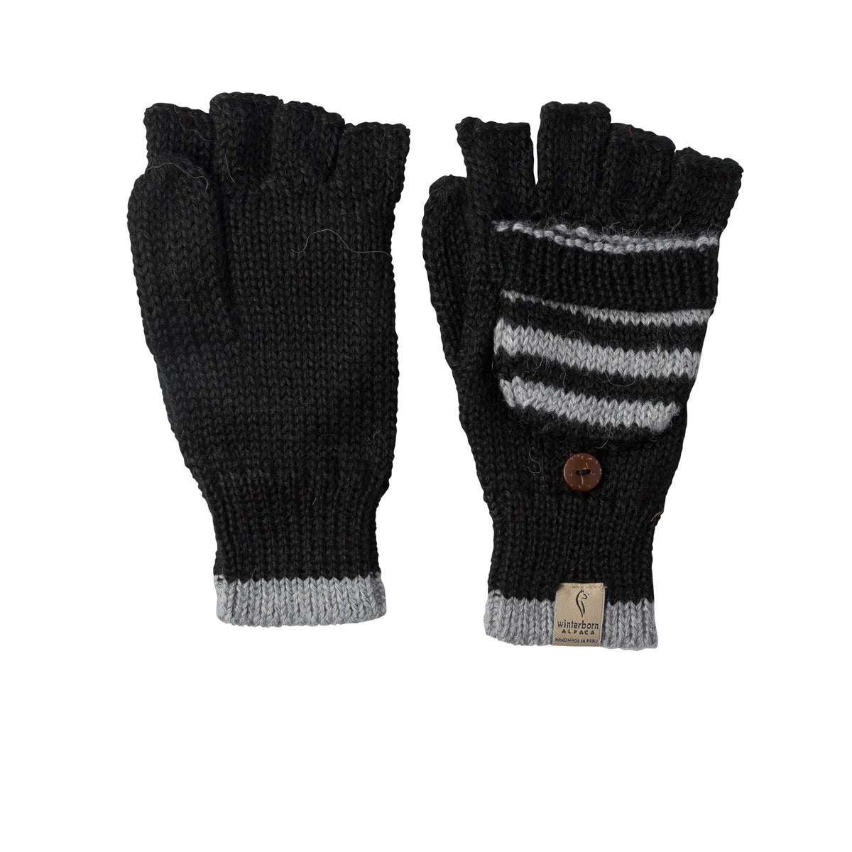 Black with Light Grey Accent alpaca mittens