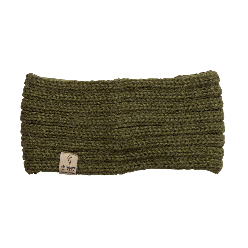 Olive green alpaca knit headband