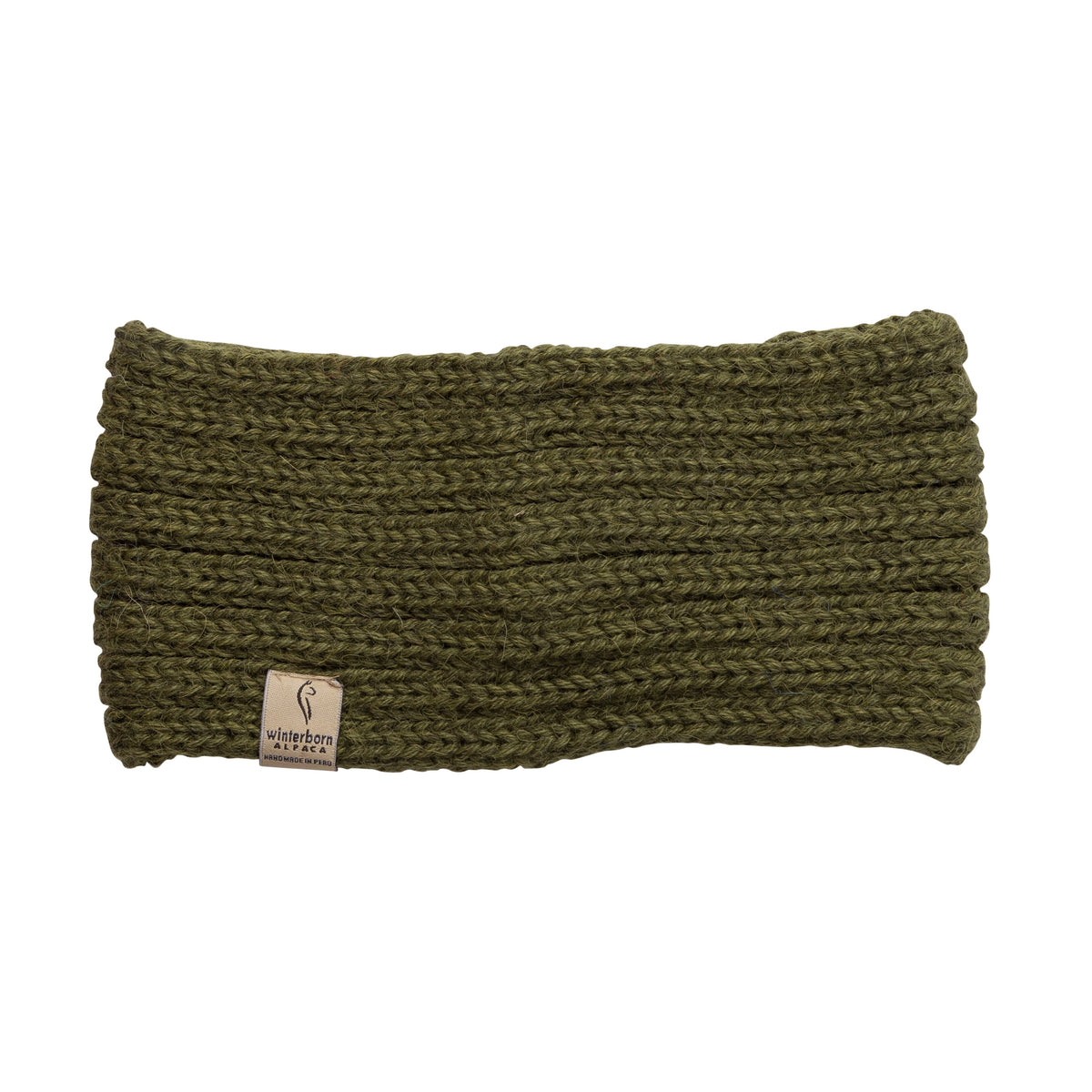 Olive green alpaca knit headband