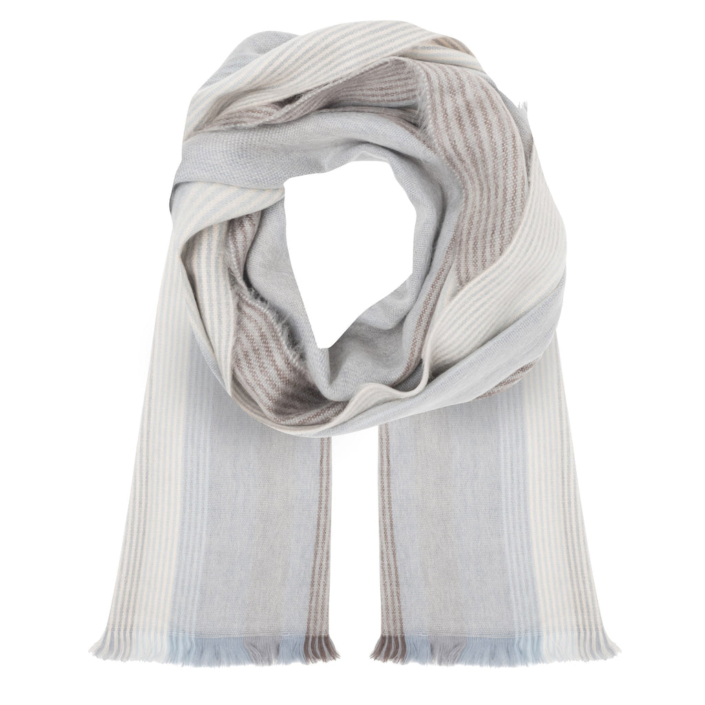Alpaca Light Blue White Brown Pattern Scarf